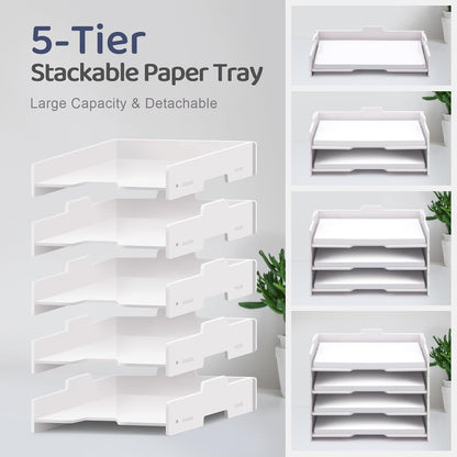 5-Tier Stackable Paper Tray - File Organizer for Desk, Paper Sorter, Desktop Letter Trays, Workspace Desk Organizer Trays for Home Office School