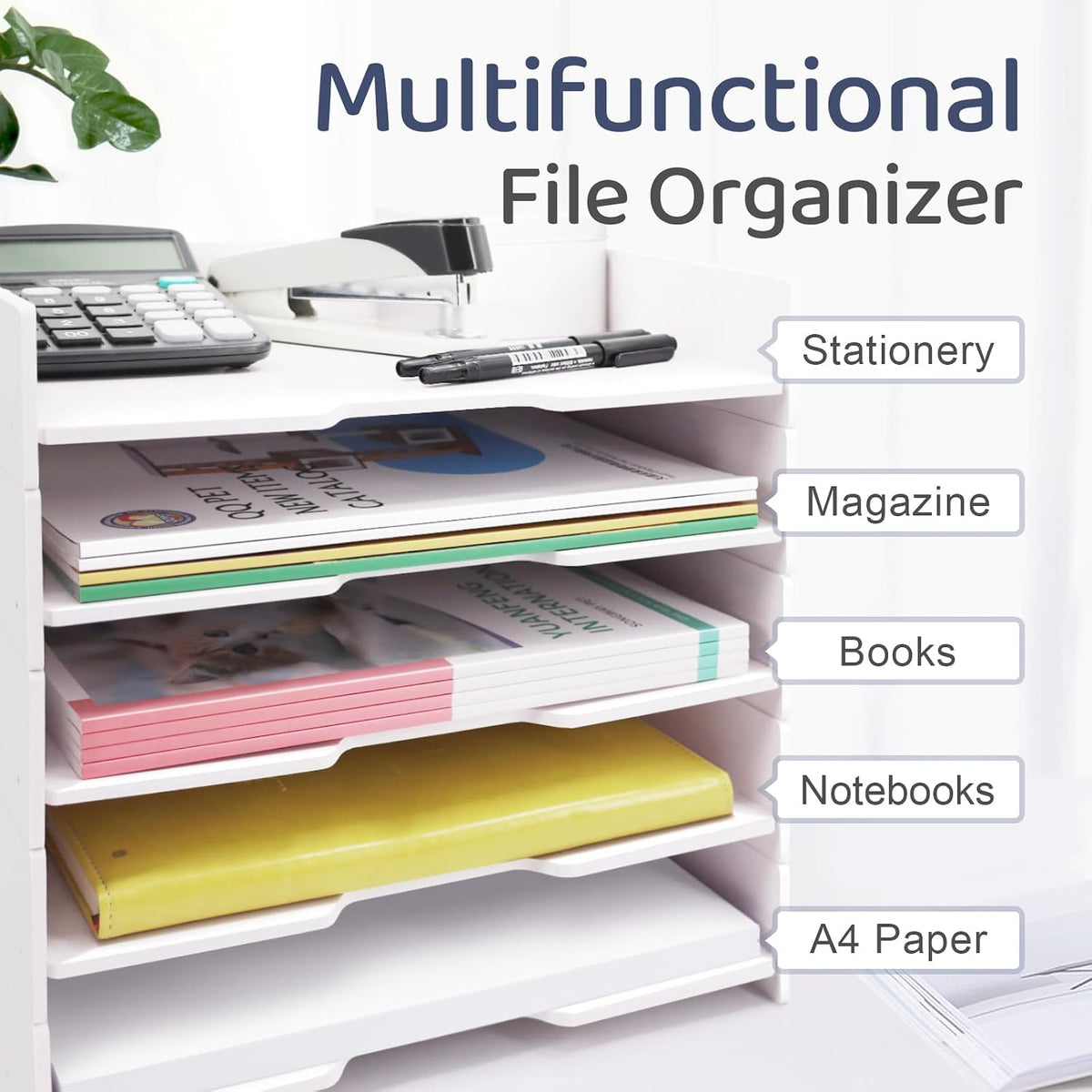 5-Tier Stackable Paper Tray - File Organizer for Desk, Paper Sorter, Desktop Letter Trays, Workspace Desk Organizer Trays for Home Office School