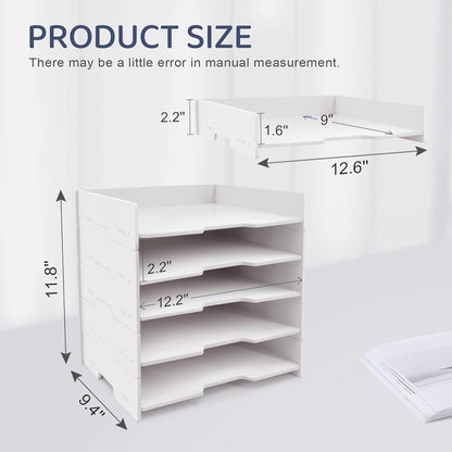 5-Tier Stackable Paper Tray - File Organizer for Desk, Paper Sorter, Desktop Letter Trays, Workspace Desk Organizer Trays for Home Office School