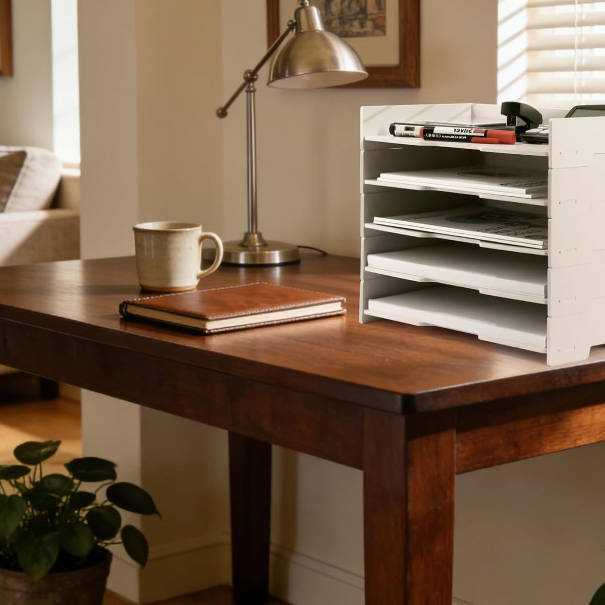 5-Tier Stackable Paper Tray - File Organizer for Desk, Paper Sorter, Desktop Letter Trays, Workspace Desk Organizer Trays for Home Office School