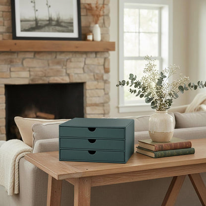 Document Organizer, 3-Drawer File Cabinet Document Storage Box, Office Desktop Filing Organizer, Dark Ivy