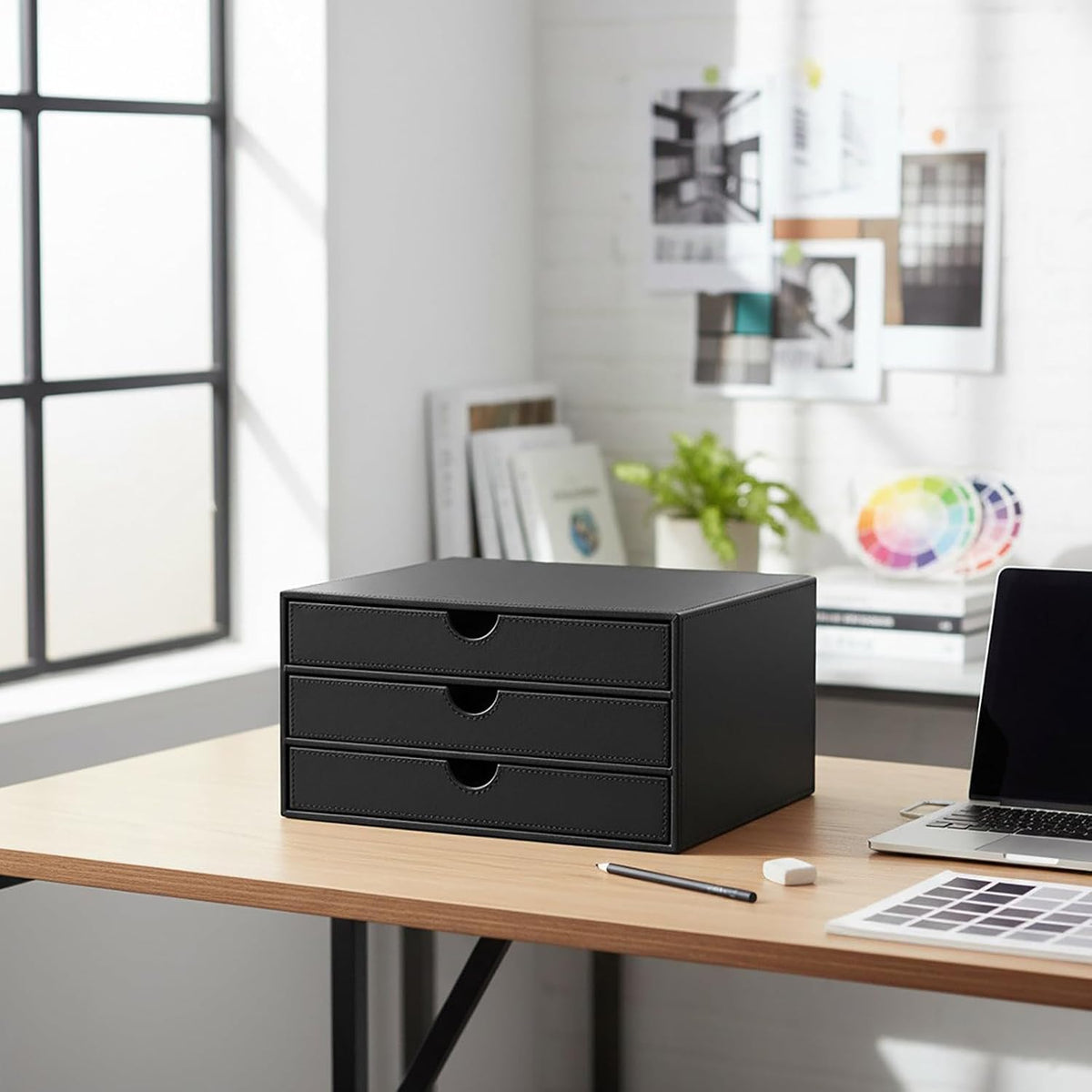 Document Organizer, 3-Drawer File Cabinet Document Storage Box, Office Desktop Filing Organizer, Dark Ivy