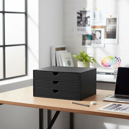 Document Organizer, 3-Drawer File Cabinet Document Storage Box, Office Desktop Filing Organizer, Dark Ivy