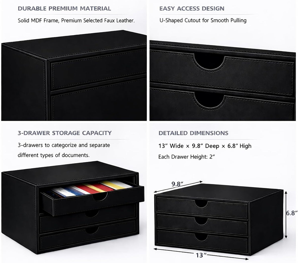 Document Organizer, 3-Drawer File Cabinet Document Storage Box, Office Desktop Filing Organizer, Dark Ivy