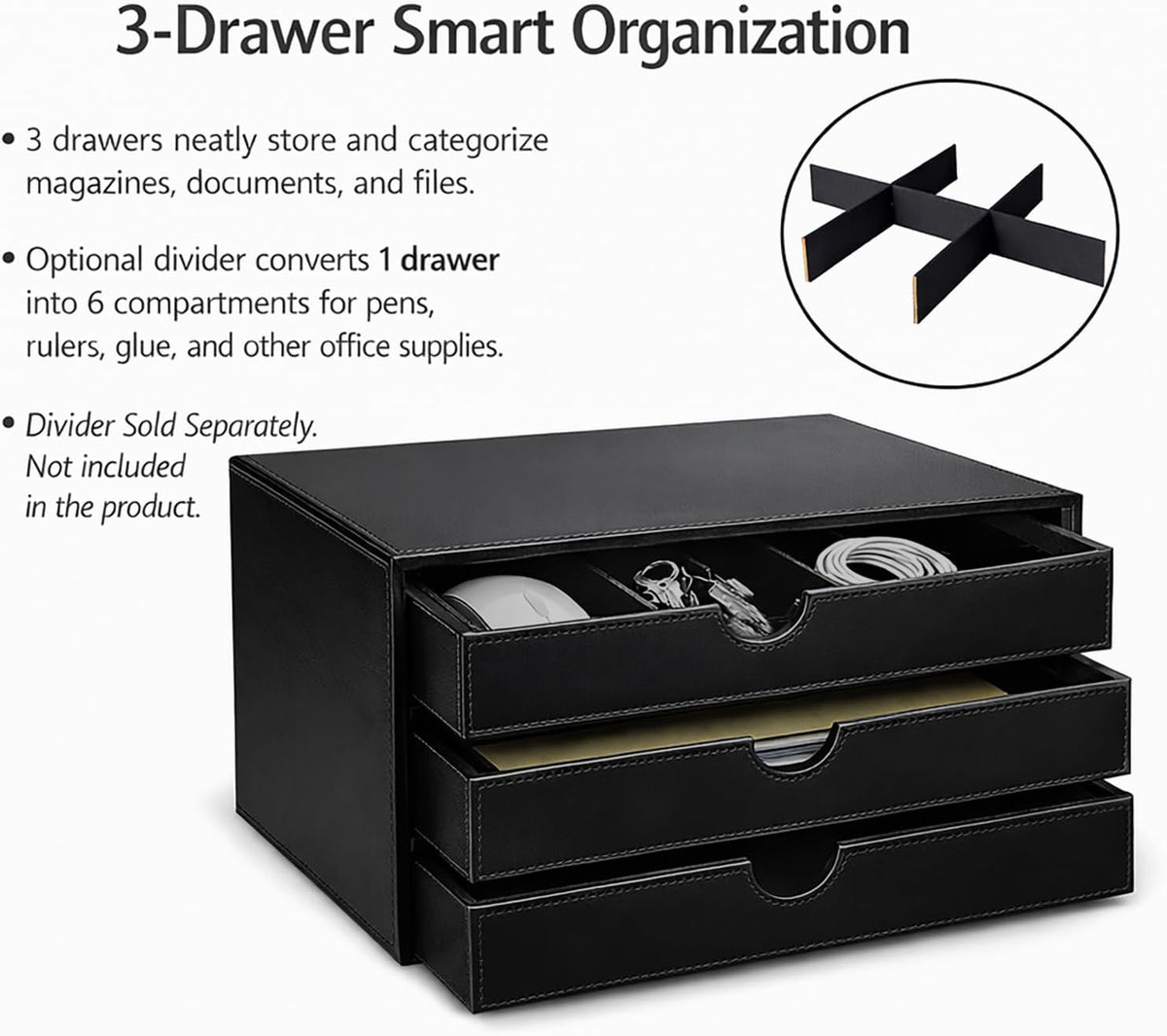 Document Organizer, 3-Drawer File Cabinet Document Storage Box, Office Desktop Filing Organizer, Dark Ivy