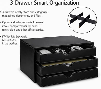 Document Organizer, 3-Drawer File Cabinet Document Storage Box, Office Desktop Filing Organizer, Dark Ivy