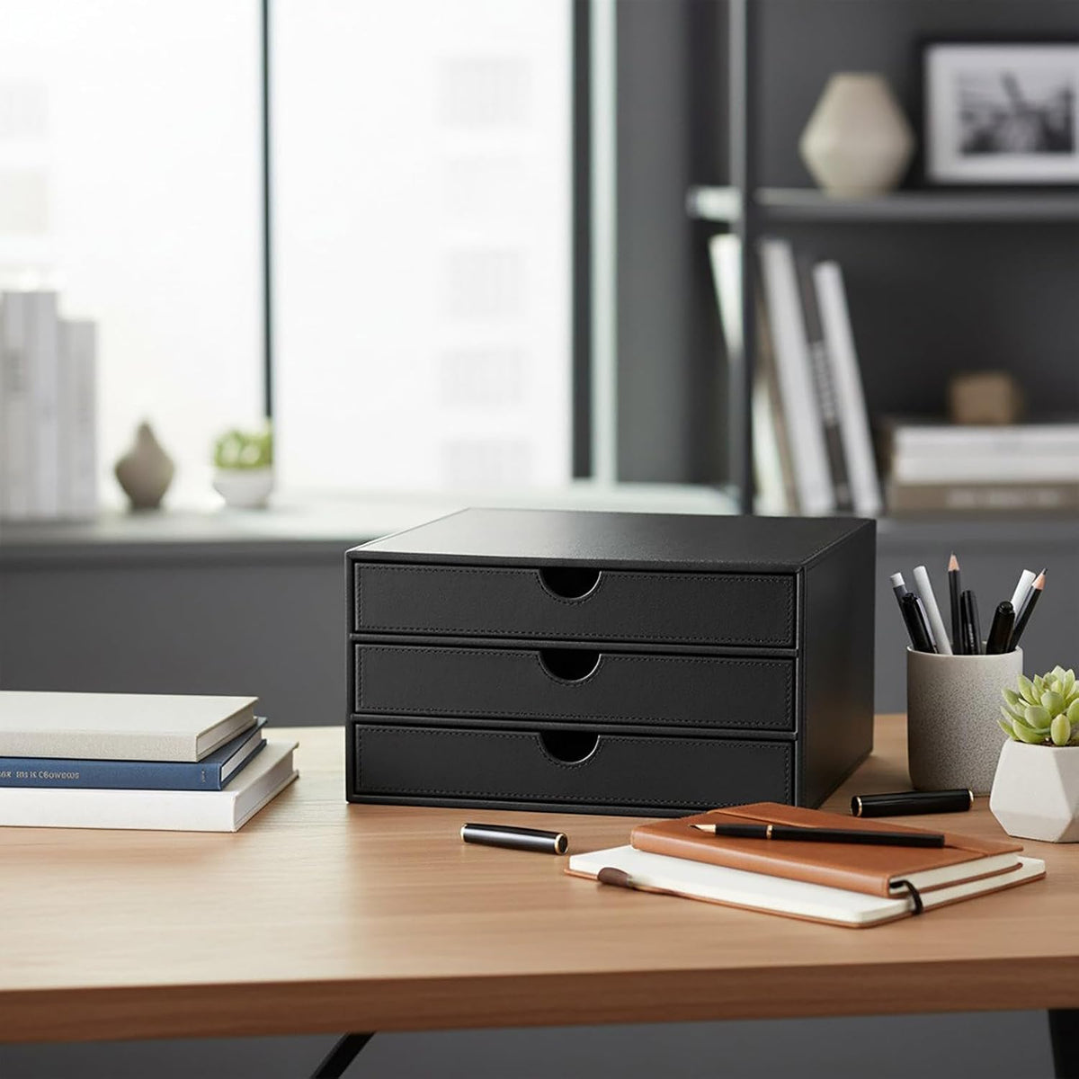 Document Organizer, 3-Drawer File Cabinet Document Storage Box, Office Desktop Filing Organizer, Dark Ivy