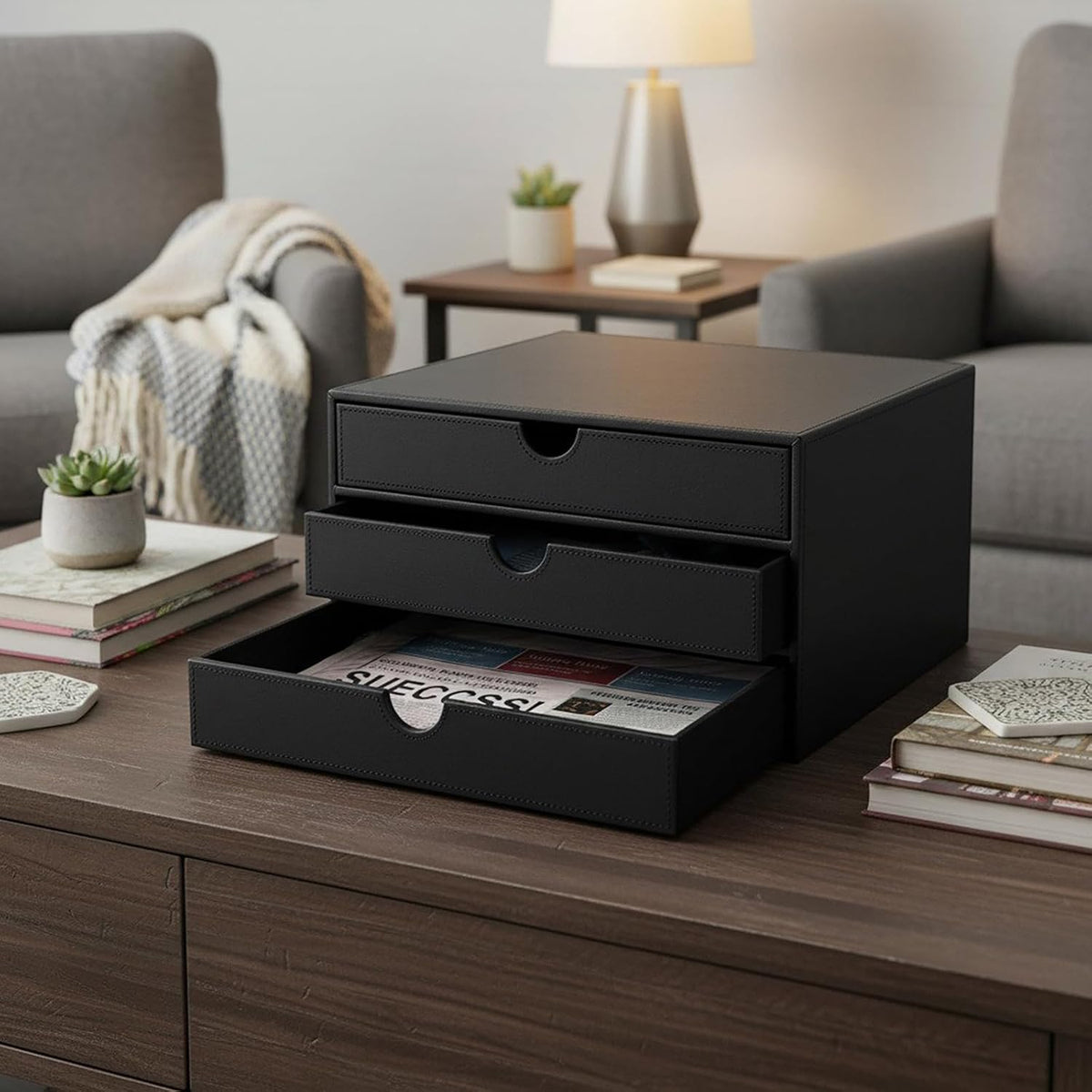 Document Organizer, 3-Drawer File Cabinet Document Storage Box, Office Desktop Filing Organizer, Dark Ivy
