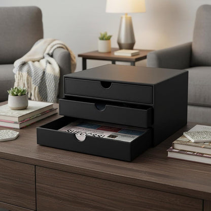 Document Organizer, 3-Drawer File Cabinet Document Storage Box, Office Desktop Filing Organizer, Dark Ivy