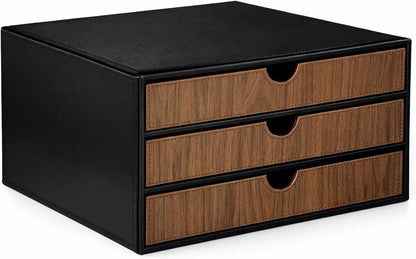 Document Organizer, 3-Drawer File Cabinet Document Storage Box, Office Desktop Filing Organizer, Dark Ivy