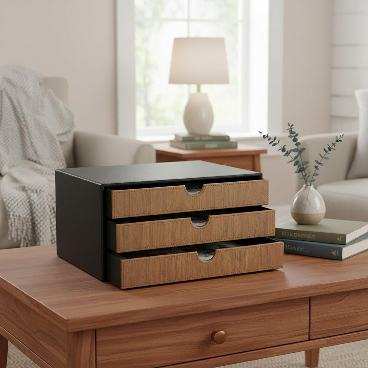 Document Organizer, 3-Drawer File Cabinet Document Storage Box, Office Desktop Filing Organizer, Dark Ivy