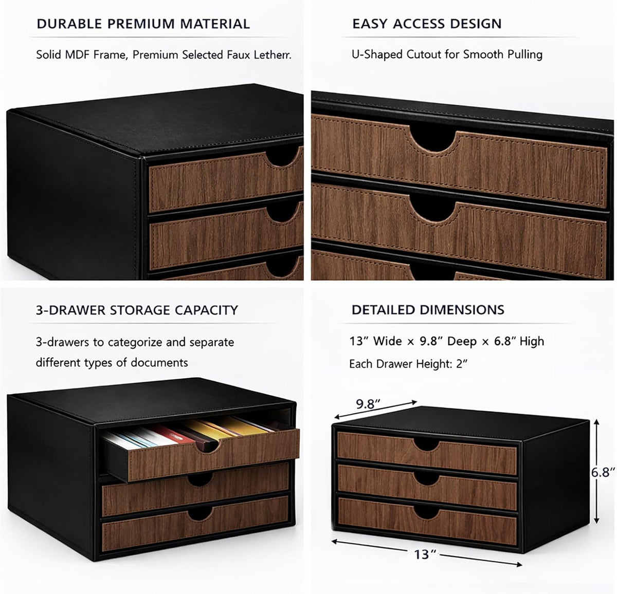 Document Organizer, 3-Drawer File Cabinet Document Storage Box, Office Desktop Filing Organizer, Dark Ivy