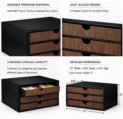 Document Organizer, 3-Drawer File Cabinet Document Storage Box, Office Desktop Filing Organizer, Dark Ivy