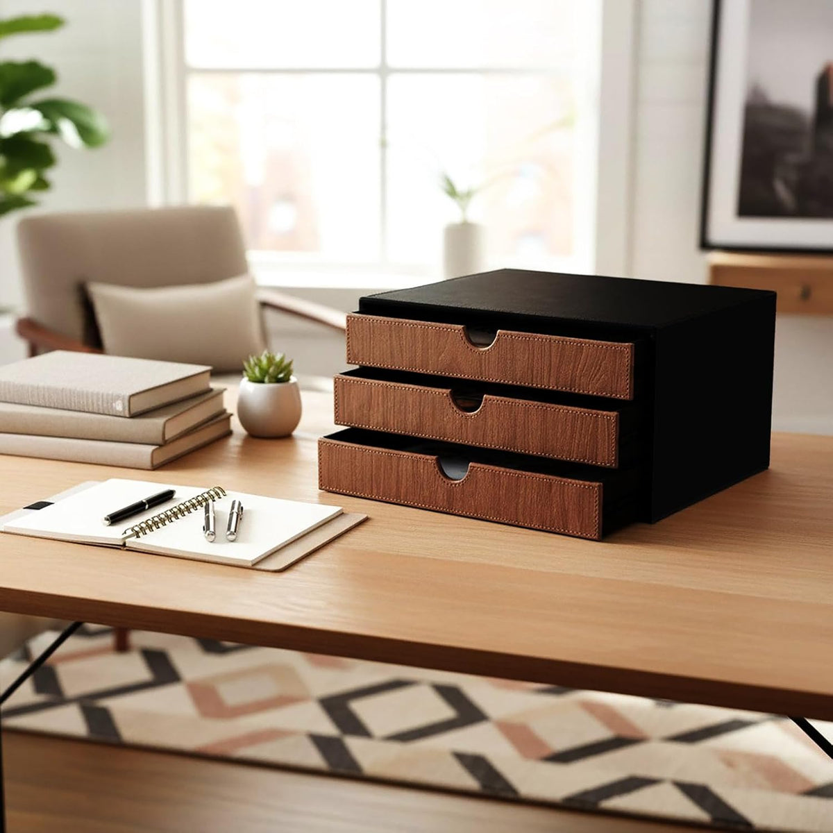 Document Organizer, 3-Drawer File Cabinet Document Storage Box, Office Desktop Filing Organizer, Dark Ivy
