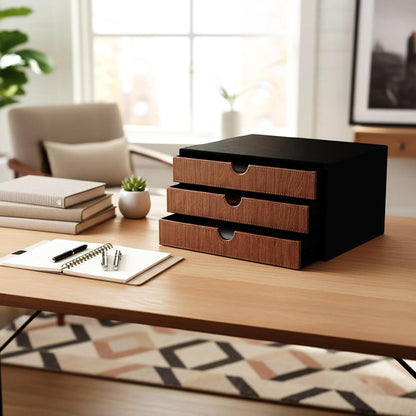 Document Organizer, 3-Drawer File Cabinet Document Storage Box, Office Desktop Filing Organizer, Dark Ivy