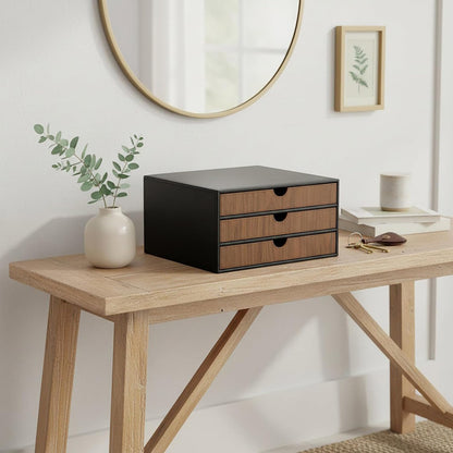 Document Organizer, 3-Drawer File Cabinet Document Storage Box, Office Desktop Filing Organizer, Dark Ivy