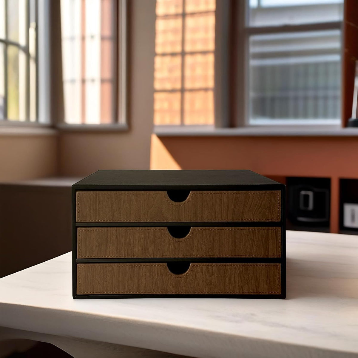 Document Organizer, 3-Drawer File Cabinet Document Storage Box, Office Desktop Filing Organizer, Dark Ivy