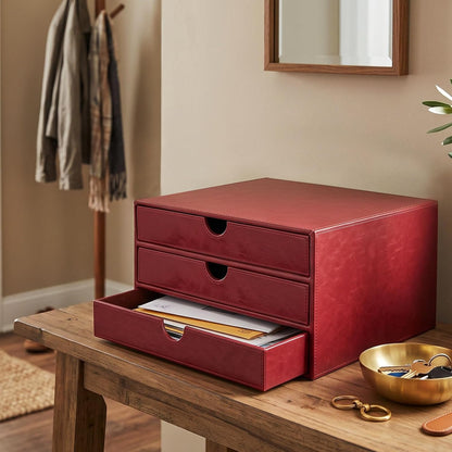 Document Organizer, 3-Drawer File Cabinet Document Storage Box, Office Desktop Filing Organizer, Dark Ivy