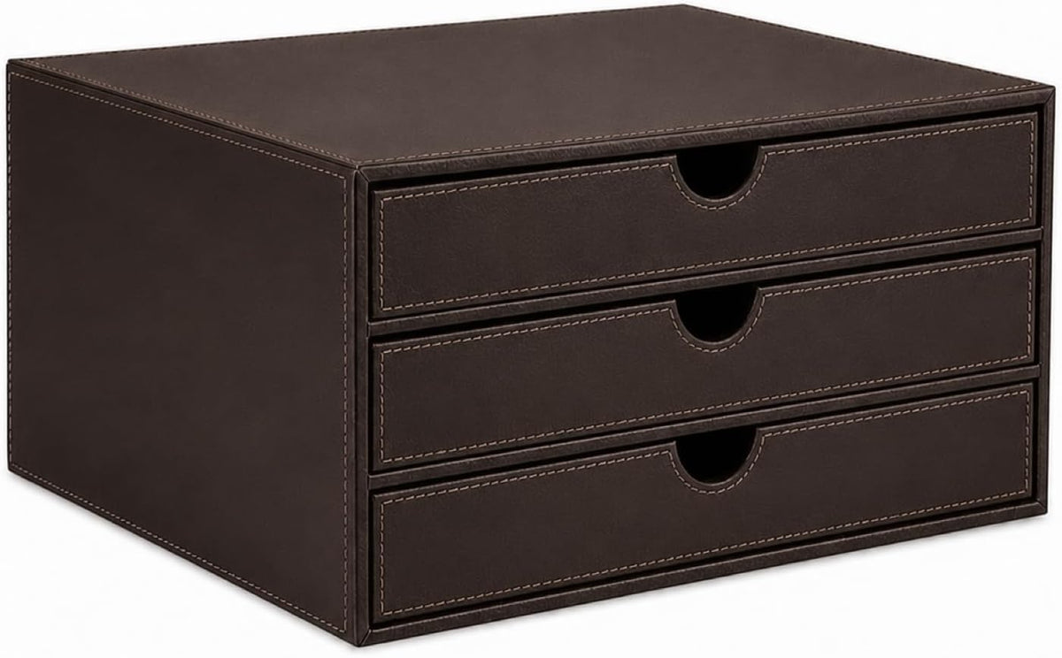 Document Organizer, 3-Drawer File Cabinet Document Storage Box, Office Desktop Filing Organizer, Dark Ivy