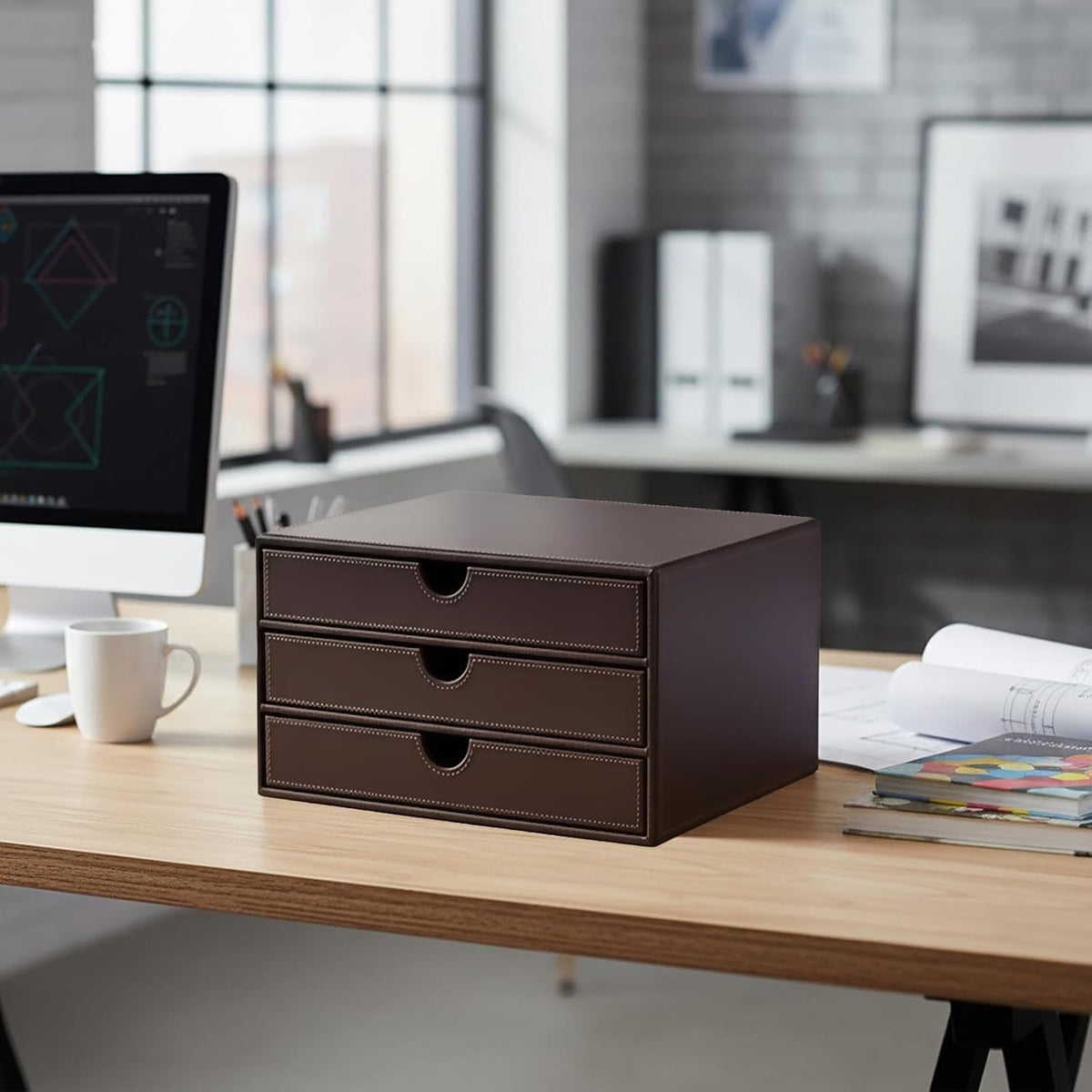 Document Organizer, 3-Drawer File Cabinet Document Storage Box, Office Desktop Filing Organizer, Dark Ivy