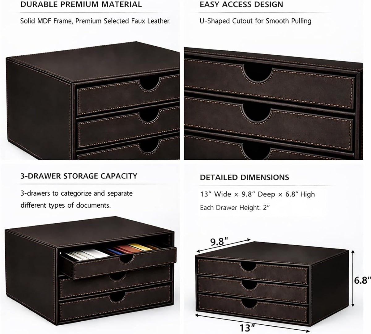 Document Organizer, 3-Drawer File Cabinet Document Storage Box, Office Desktop Filing Organizer, Dark Ivy