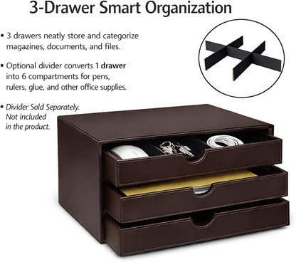 Document Organizer, 3-Drawer File Cabinet Document Storage Box, Office Desktop Filing Organizer, Dark Ivy