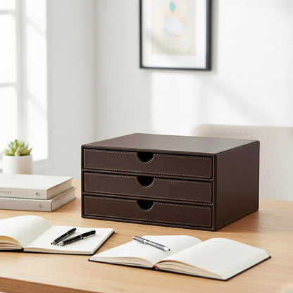 Document Organizer, 3-Drawer File Cabinet Document Storage Box, Office Desktop Filing Organizer, Dark Ivy