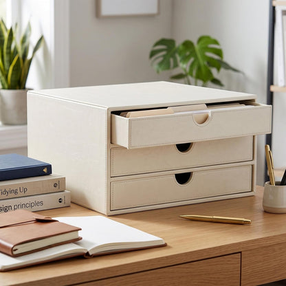 Document Organizer, 3-Drawer File Cabinet Document Storage Box, Office Desktop Filing Organizer, Dark Ivy