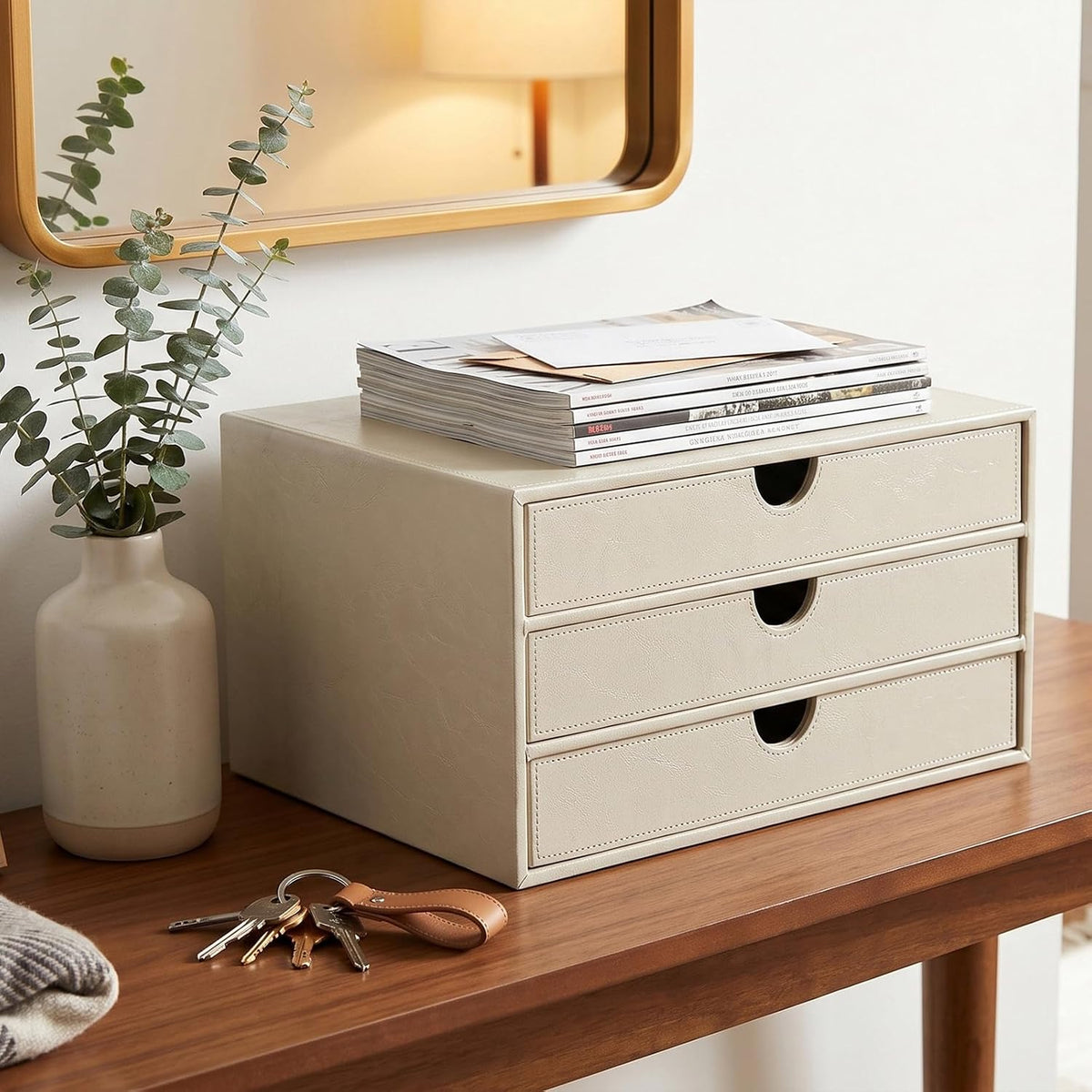 Document Organizer, 3-Drawer File Cabinet Document Storage Box, Office Desktop Filing Organizer, Dark Ivy