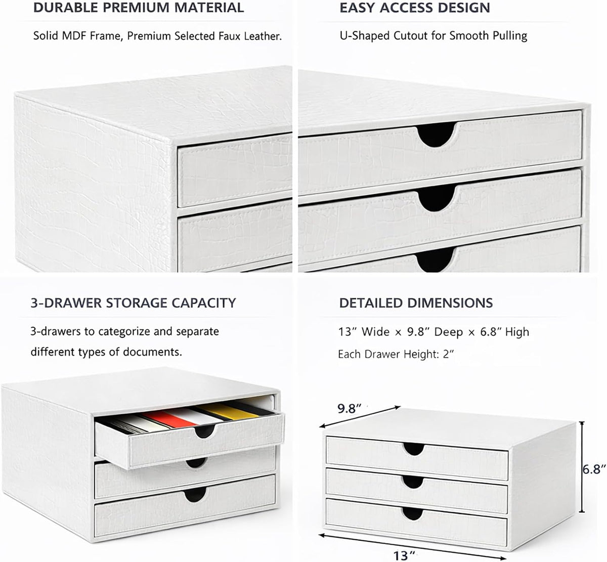 Document Organizer, 3-Drawer File Cabinet Document Storage Box, Office Desktop Filing Organizer, Dark Ivy