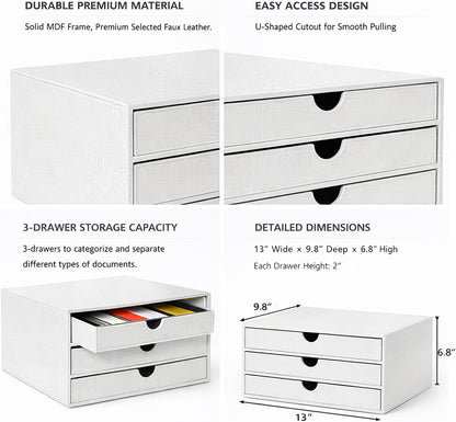 Document Organizer, 3-Drawer File Cabinet Document Storage Box, Office Desktop Filing Organizer, Dark Ivy