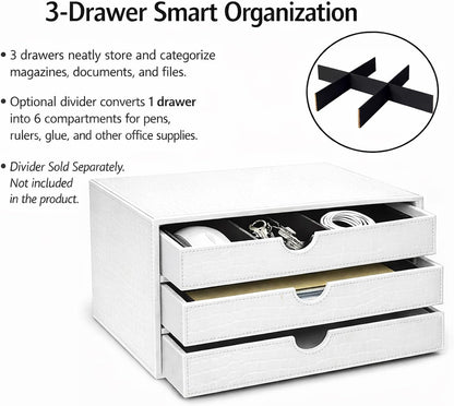 Document Organizer, 3-Drawer File Cabinet Document Storage Box, Office Desktop Filing Organizer, Dark Ivy