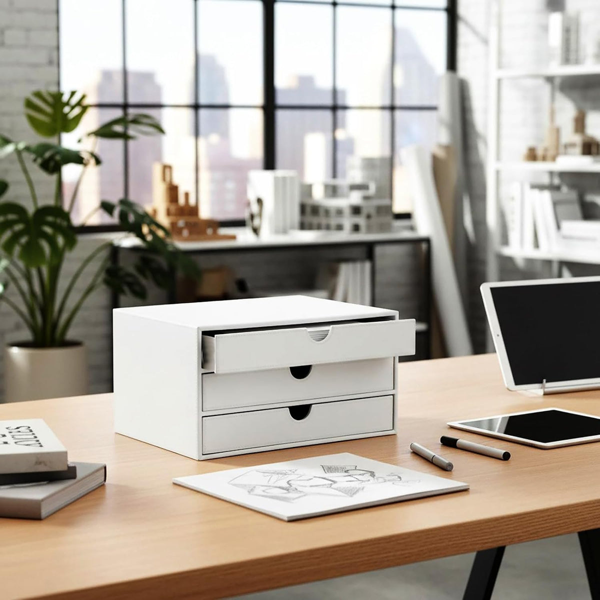 Document Organizer, 3-Drawer File Cabinet Document Storage Box, Office Desktop Filing Organizer, Dark Ivy