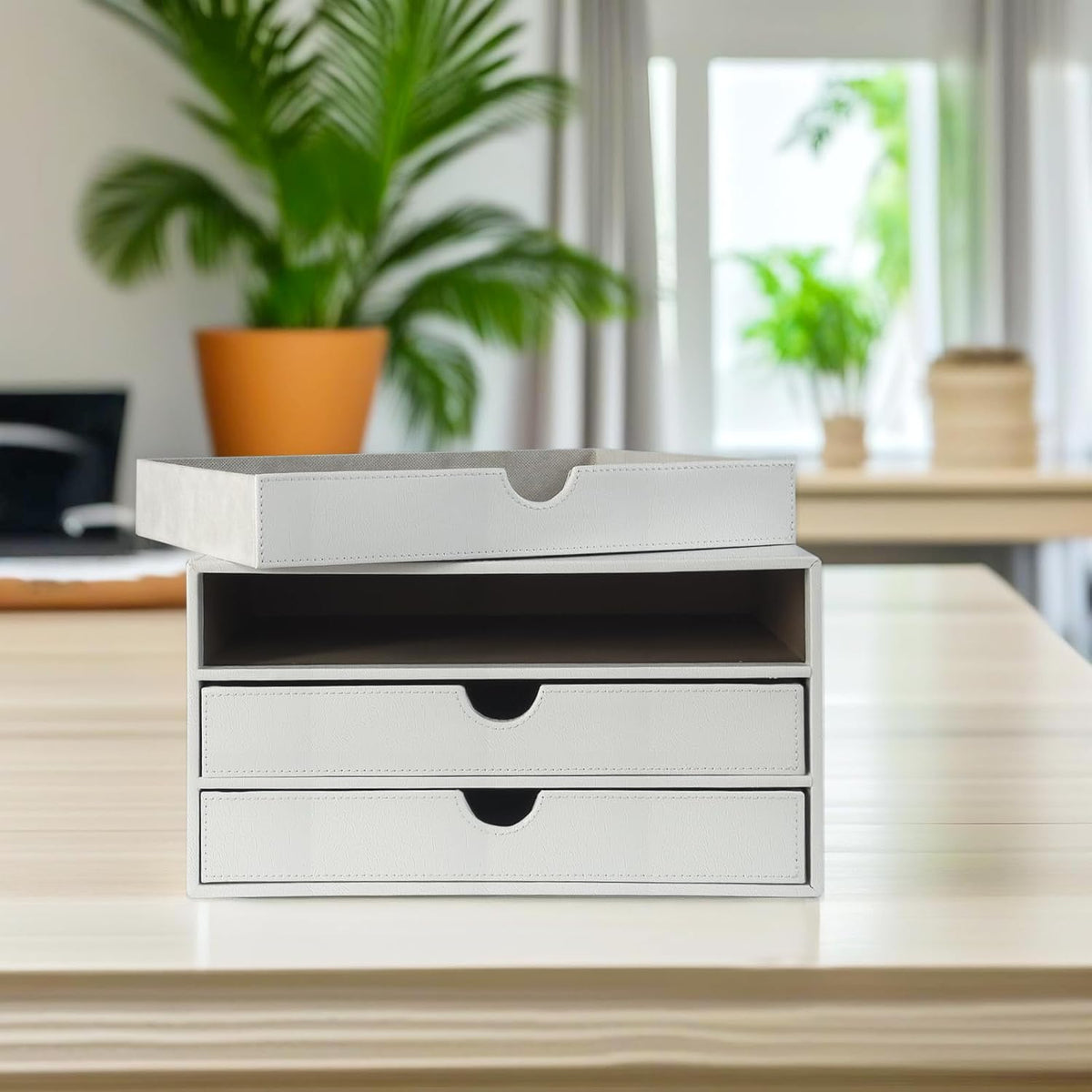 Document Organizer, 3-Drawer File Cabinet Document Storage Box, Office Desktop Filing Organizer, Dark Ivy