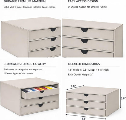 Document Organizer, 3-Drawer File Cabinet Document Storage Box, Office Desktop Filing Organizer, Dark Ivy