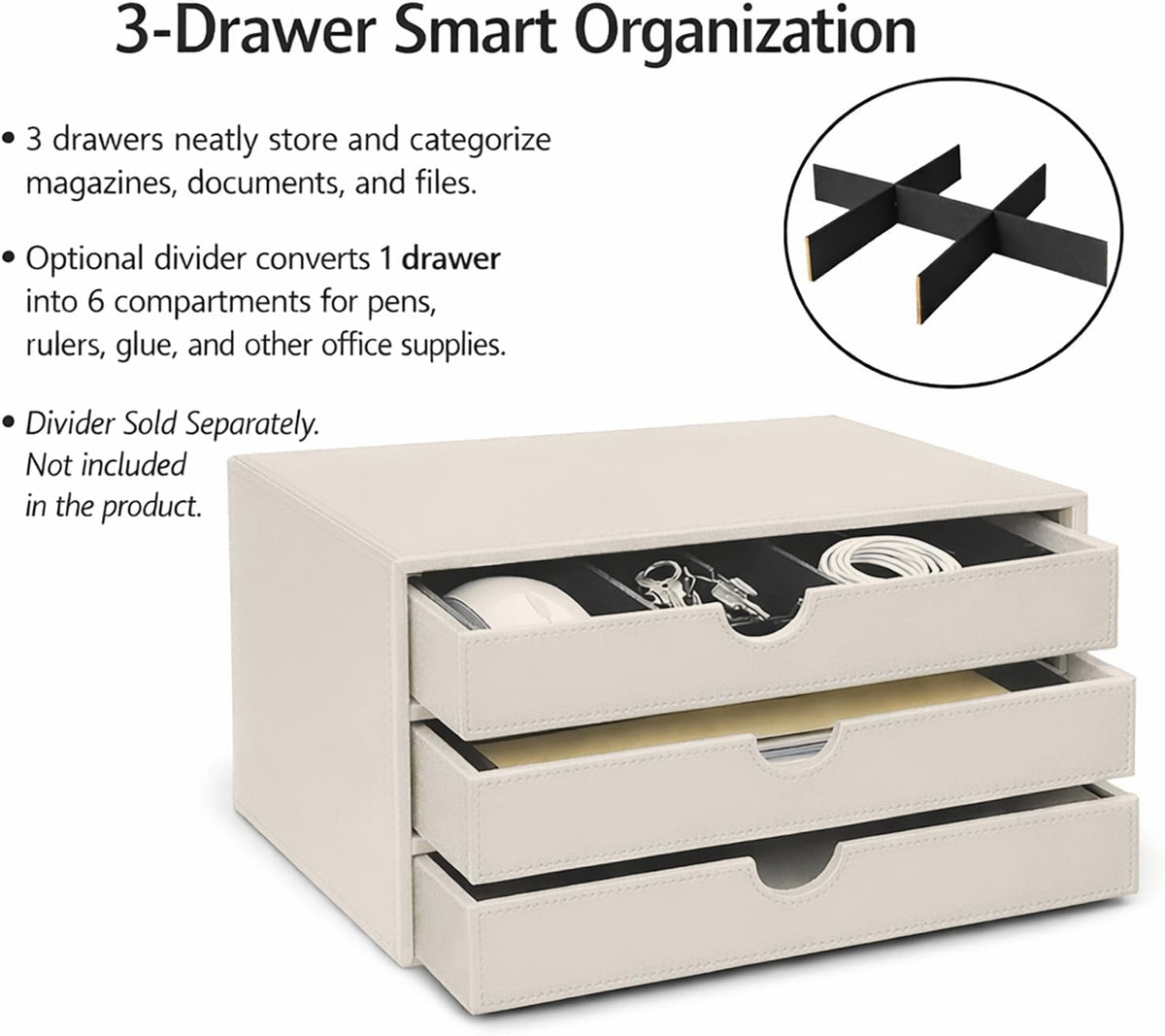 Document Organizer, 3-Drawer File Cabinet Document Storage Box, Office Desktop Filing Organizer, Dark Ivy