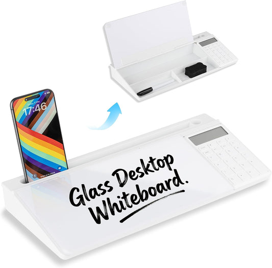 Glass Desktop Whiteboard, Calculator White