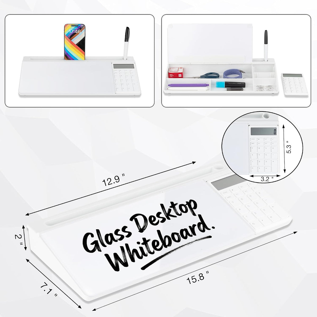 Glass Desktop Whiteboard, Calculator White