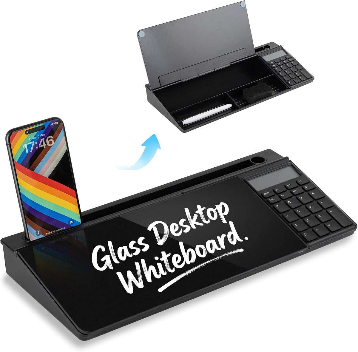 Glass Desktop Whiteboard, Calculator White