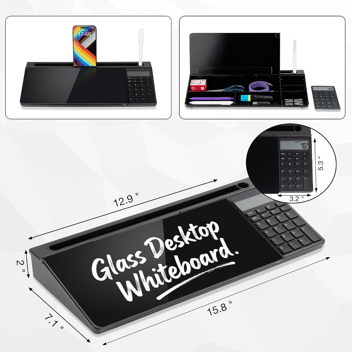 Glass Desktop Whiteboard, Calculator White