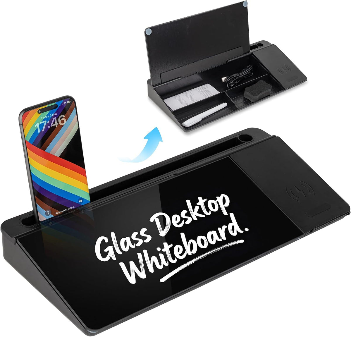 Glass Desktop Whiteboard, Calculator White