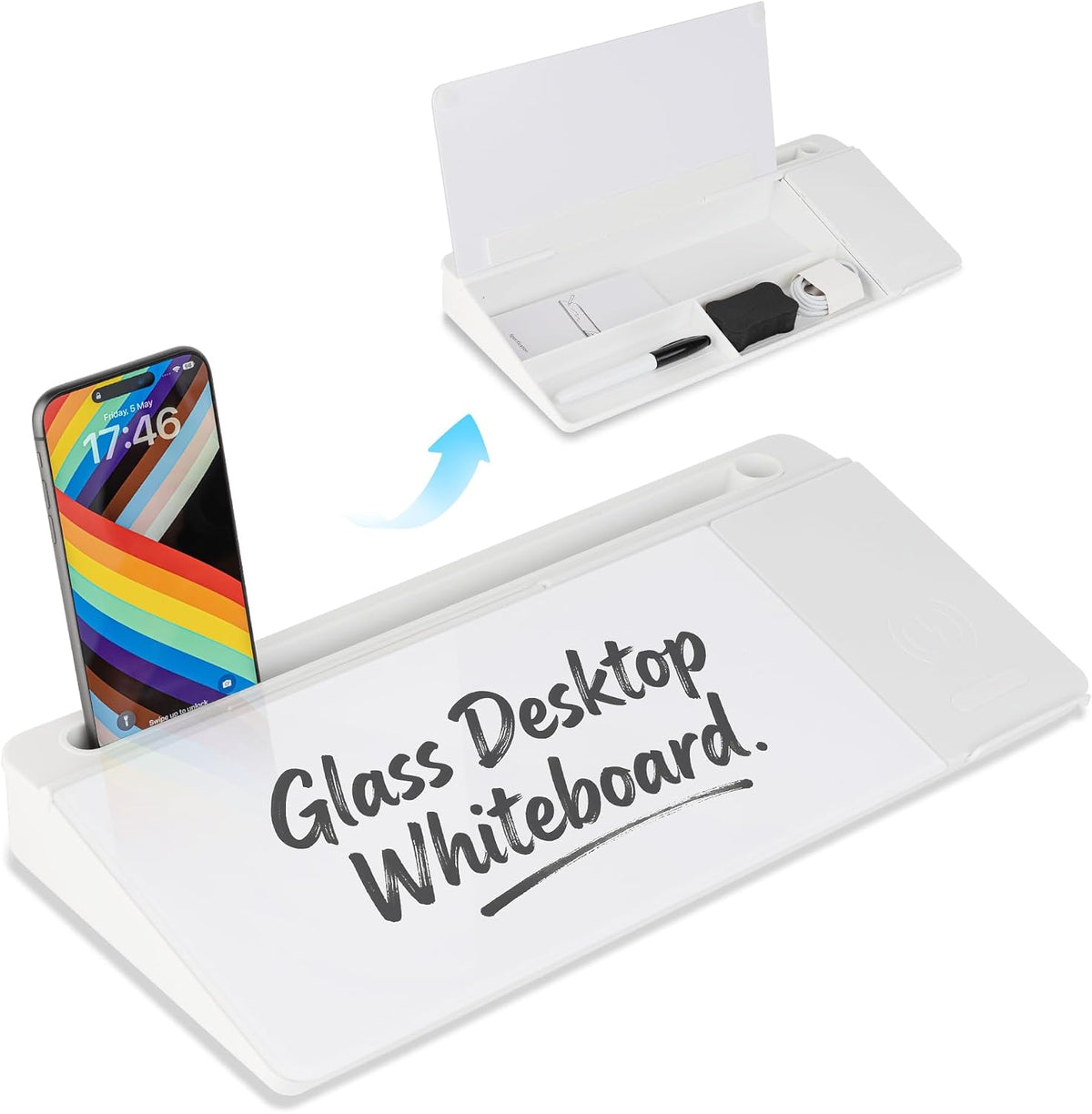Glass Desktop Whiteboard, Calculator White
