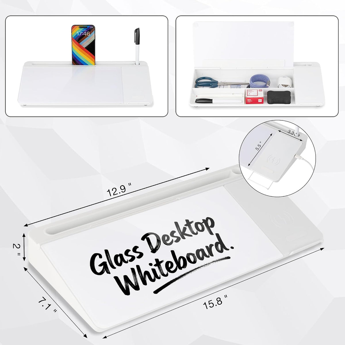 Glass Desktop Whiteboard, Calculator White