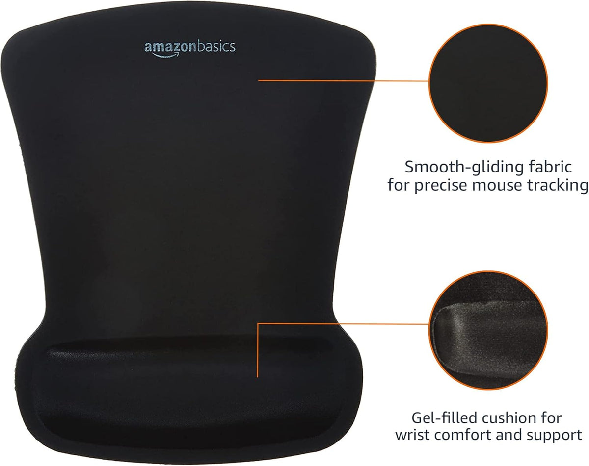 Ergonomic Mouse Pad with Wrist Support for Pain Relief, Gel-Filled Cushion, Non-Slip Rubber Grip Base, 10.1 x 8.1 Inches, Black