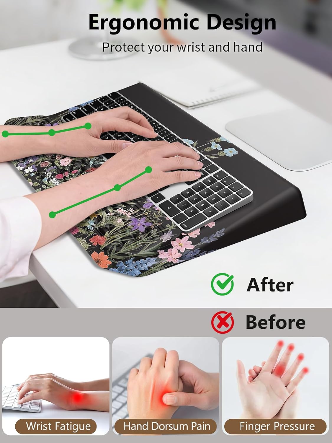2-in-1 Ergonomic Keyboard Stand with Wrist Rest, Black
