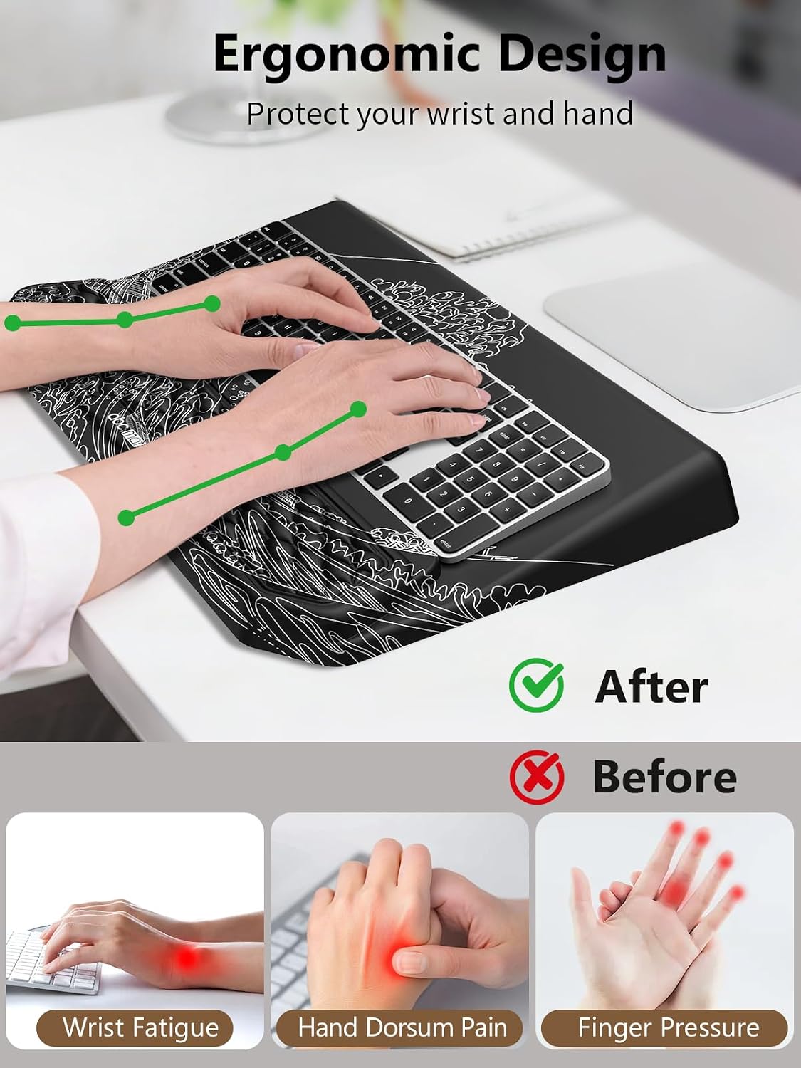 2-in-1 Ergonomic Keyboard Stand with Wrist Rest, Black