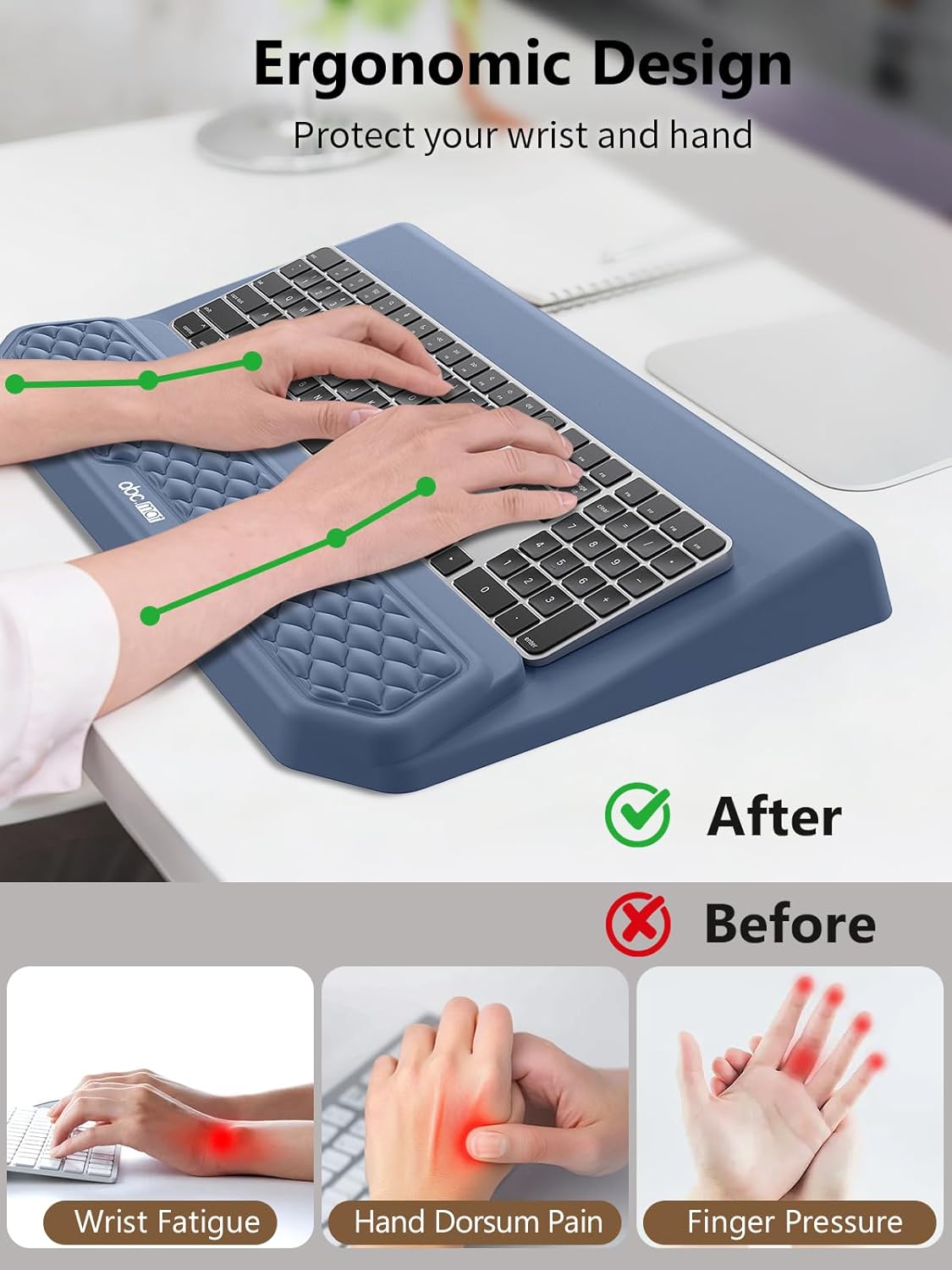 2-in-1 Ergonomic Keyboard Stand with Wrist Rest, Black