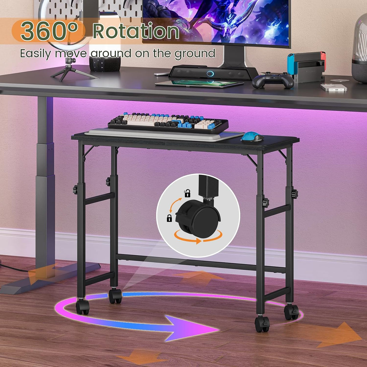 Mobile Keyboard Tray with Mouse Pad, Height Adjustment 21.6"-31.1", Keyboard Standing Desk, Rolling Under-Desk Extender with Lockable Casters, Desk Accessories for Home Office, Black