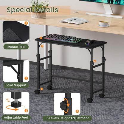 Mobile Keyboard Tray with Mouse Pad, Height Adjustment 21.6"-31.1", Keyboard Standing Desk, Rolling Under-Desk Extender with Lockable Casters, Desk Accessories for Home Office, Black