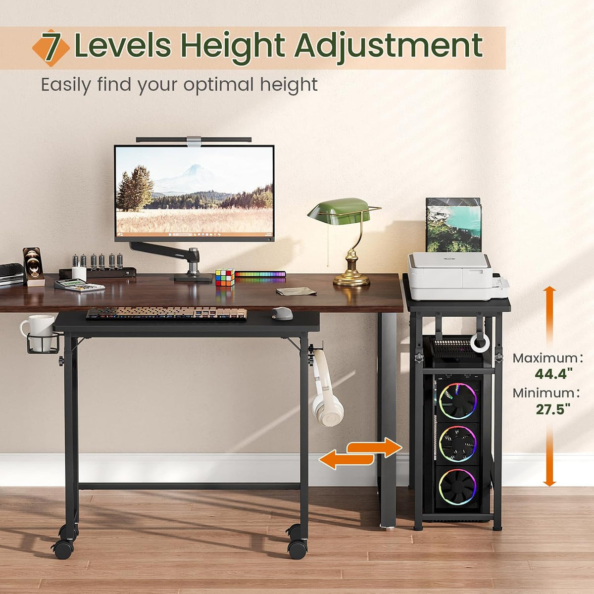 Mobile Keyboard Tray with Mouse Pad, Height Adjustment 21.6"-31.1", Keyboard Standing Desk, Rolling Under-Desk Extender with Lockable Casters, Desk Accessories for Home Office, Black